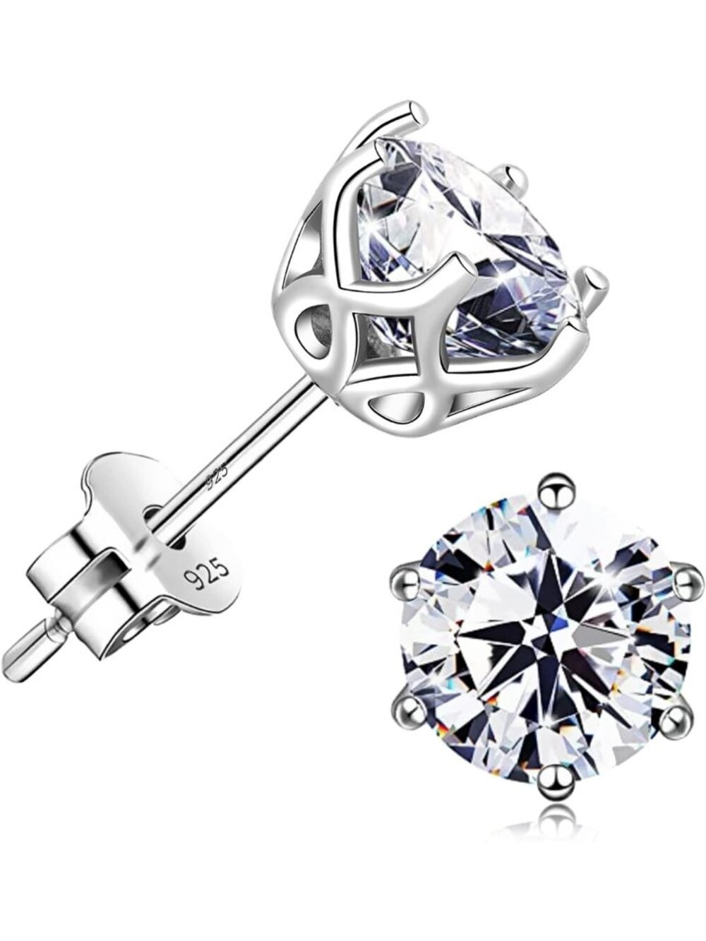 Elegant Round Brilliant Cut Cubic Zirconia Diamond Stud Earrings - Sparkling